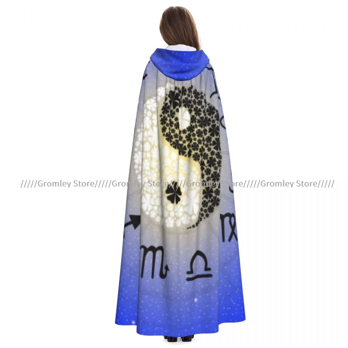 Witch Long Hooded Robe Horoscope Zodiac Yin Yang Halloween Cloak Cosplay Costumes for Adult