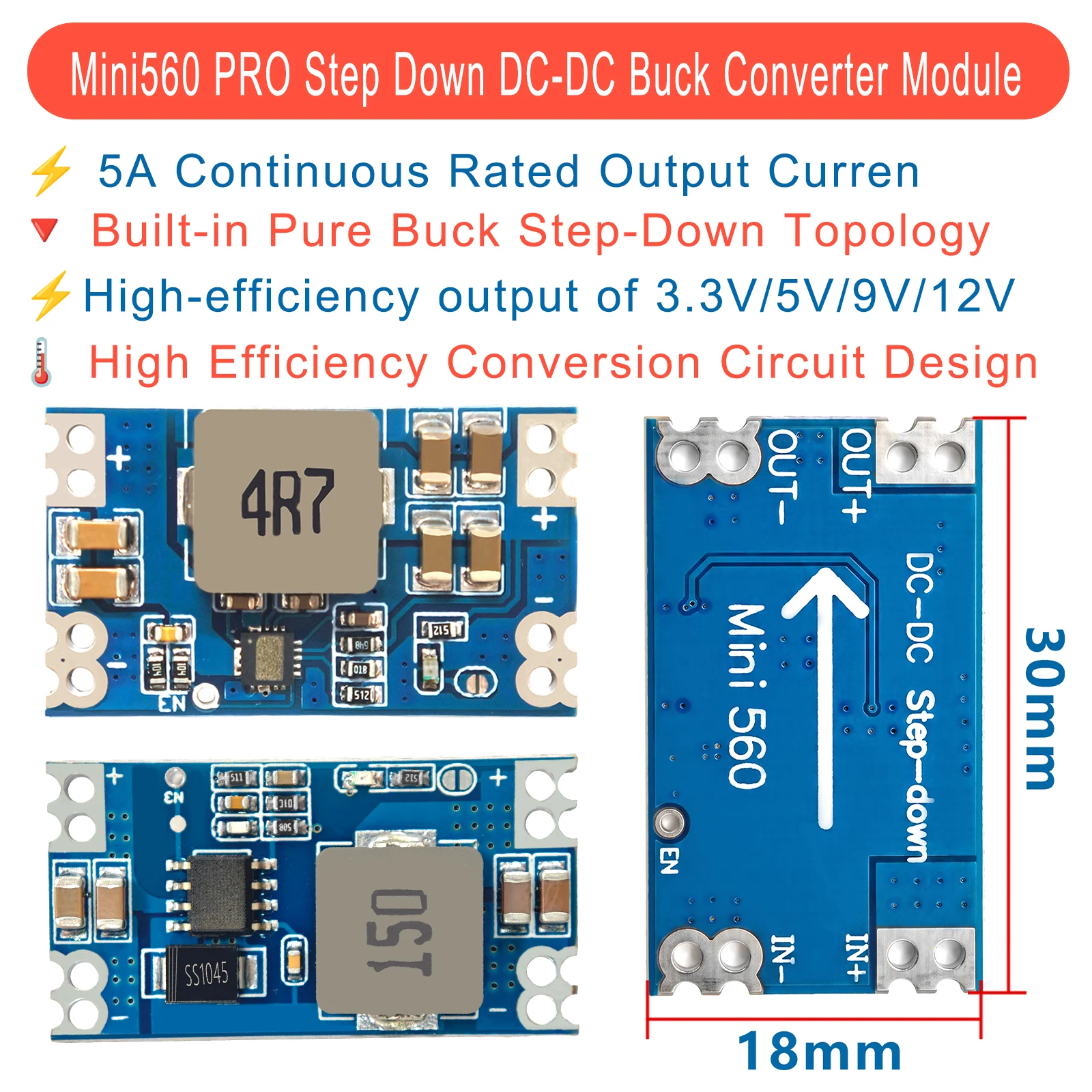 Mini560 PRO 5A DC-DC Buck Converter Module 3.3V 5V 9V 12V Fixed Output Step Down Power Supply High Efficiency 32V Input EN Pin