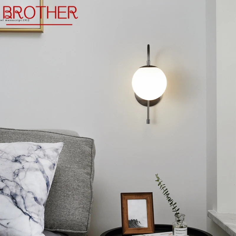 

BROTHER Modern Indoor Brass Wall Lighting LED Black Copper Sconce Lamp Simple Creative Decor for Home Bedside