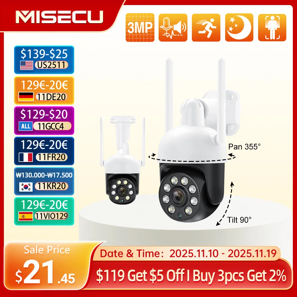 

MISEC HD 4MP PTZ Wifi Wireless IP Camera Outdoor Human Detect Two Way Communication Security Surveillance Color Night Vision