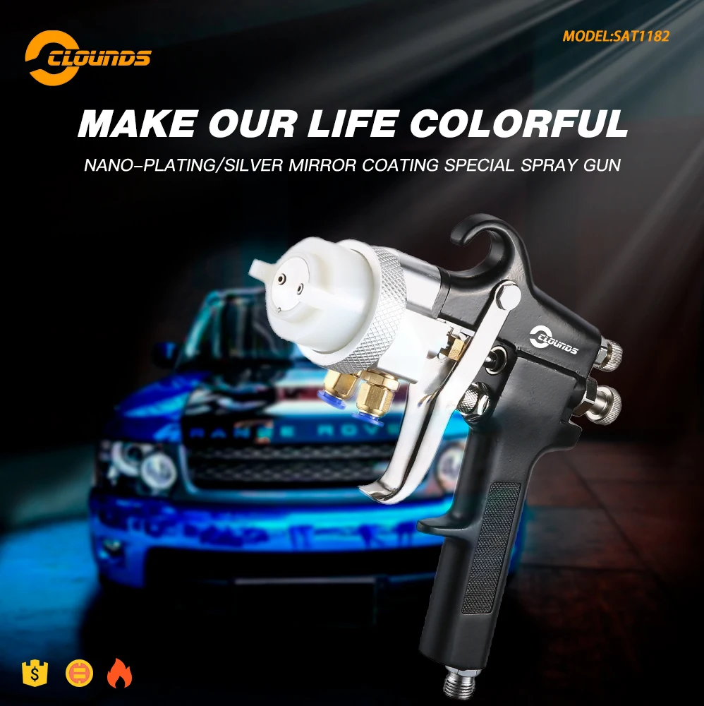 SAT1182 Paint Chrome Double Action Airbrush Air Spray Gun Car Paint Gun Double Nozzle Spray Gun Pressure Feed Pneumatic Paint