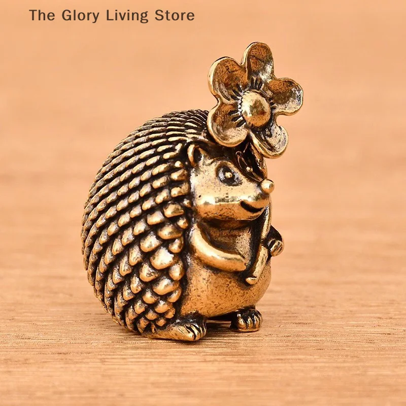 Antique Hedgehog Small Ornaments Solid Brass Antique Animal Sculpture Crafts Desk Tea Table Decoration Home Decor