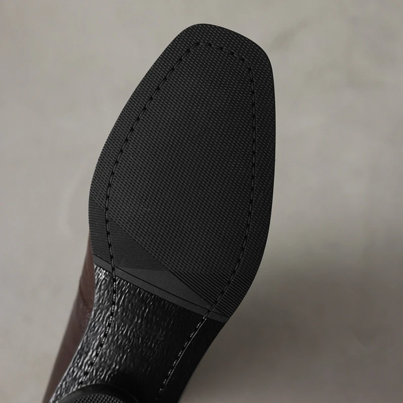 여성용 새 가죽 양가죽 보우 스퀘어 토와 종아리 중간 굽 지퍼 탄성 부츠 슬림 부츠 복고풍 패션 숏부츠