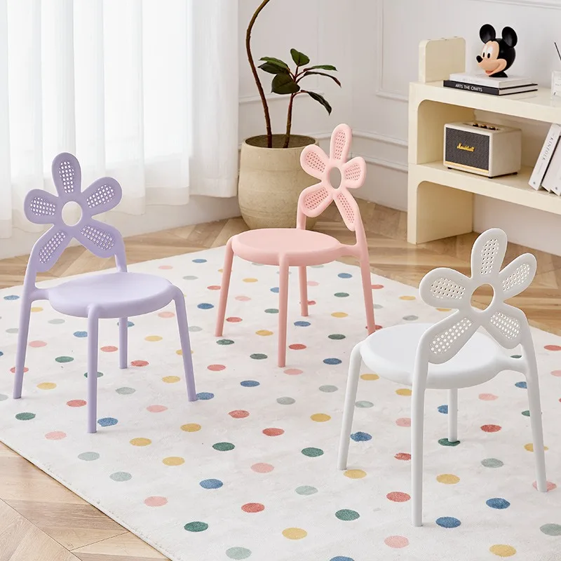 Kids Plastic Chair Flower Back Stackable, Kindergarten Dining Chair Household Color Wholesale