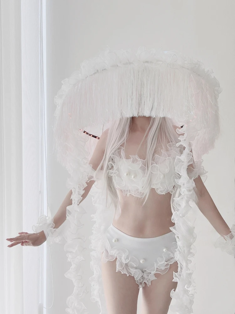 

LED Sexy Bar Women Tassel Suit Nightclub Glowing Jellyfish Ocean Performance Costume Party Stage DJ Clothing