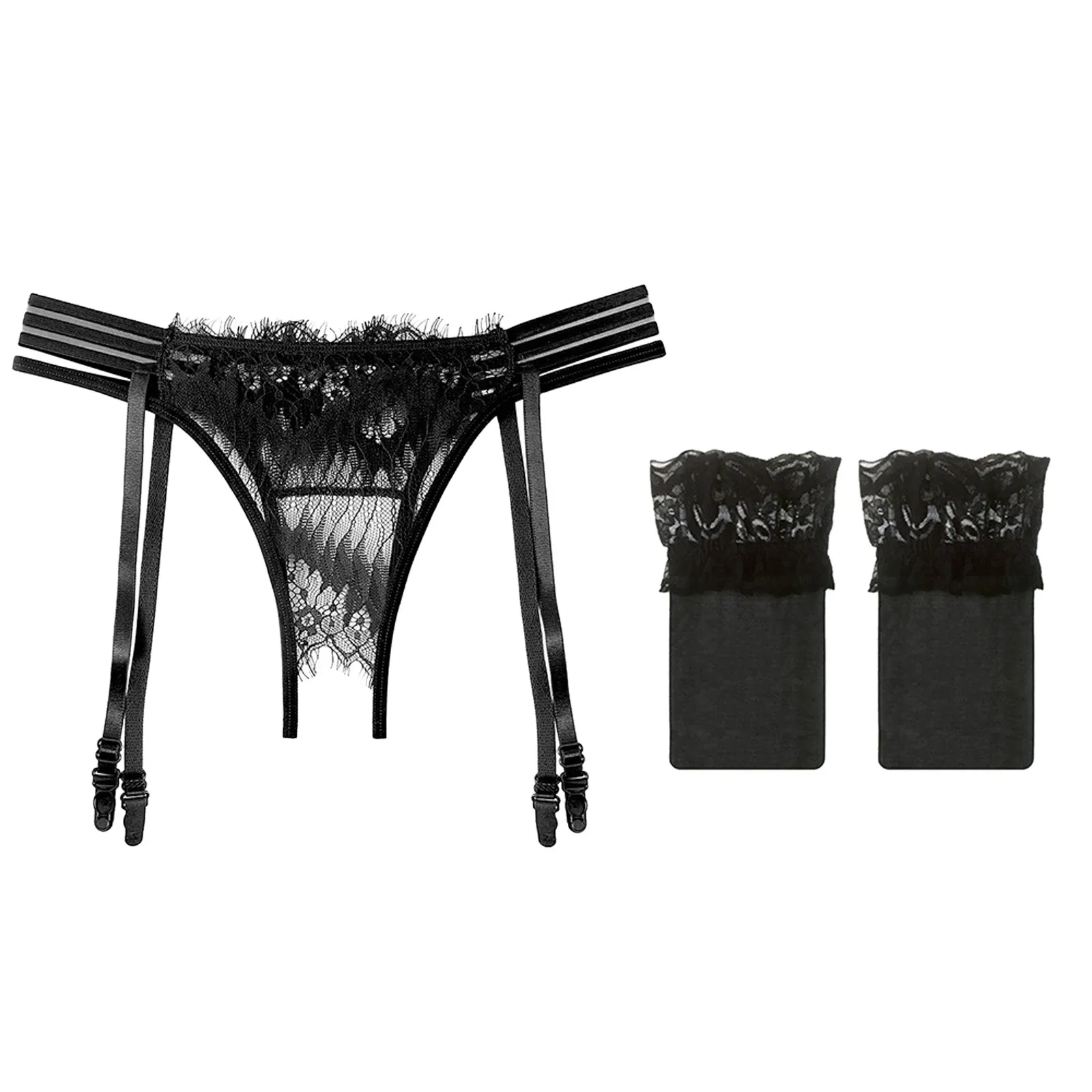 Description Picture 4 of itemsexy Lace Women Thong low Waist transaprent Ladies G-string with leg ring Fashion Erotic Underwear Female Suspender garter brief