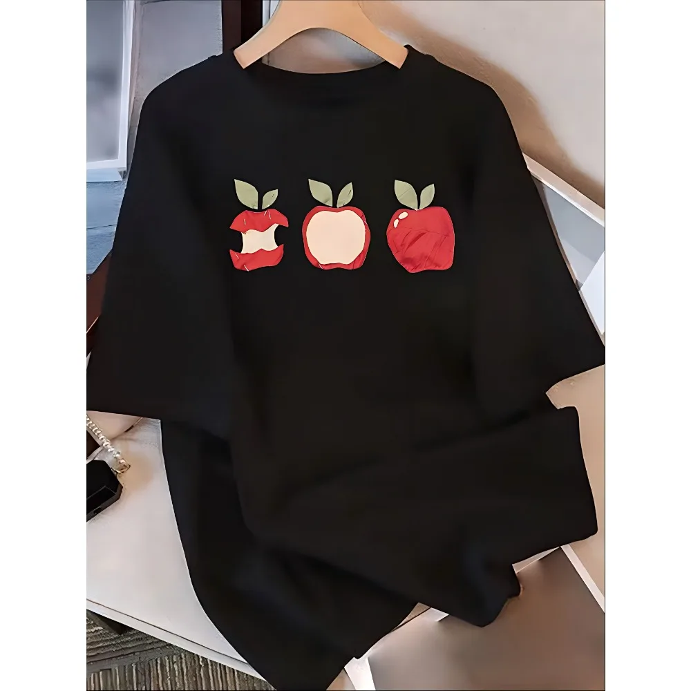 Creative Three Apples Graphic T-Shirt Women Funny Fruit Evolution Print Short Sleeve Tee Summer Casual Harajuku Style Top