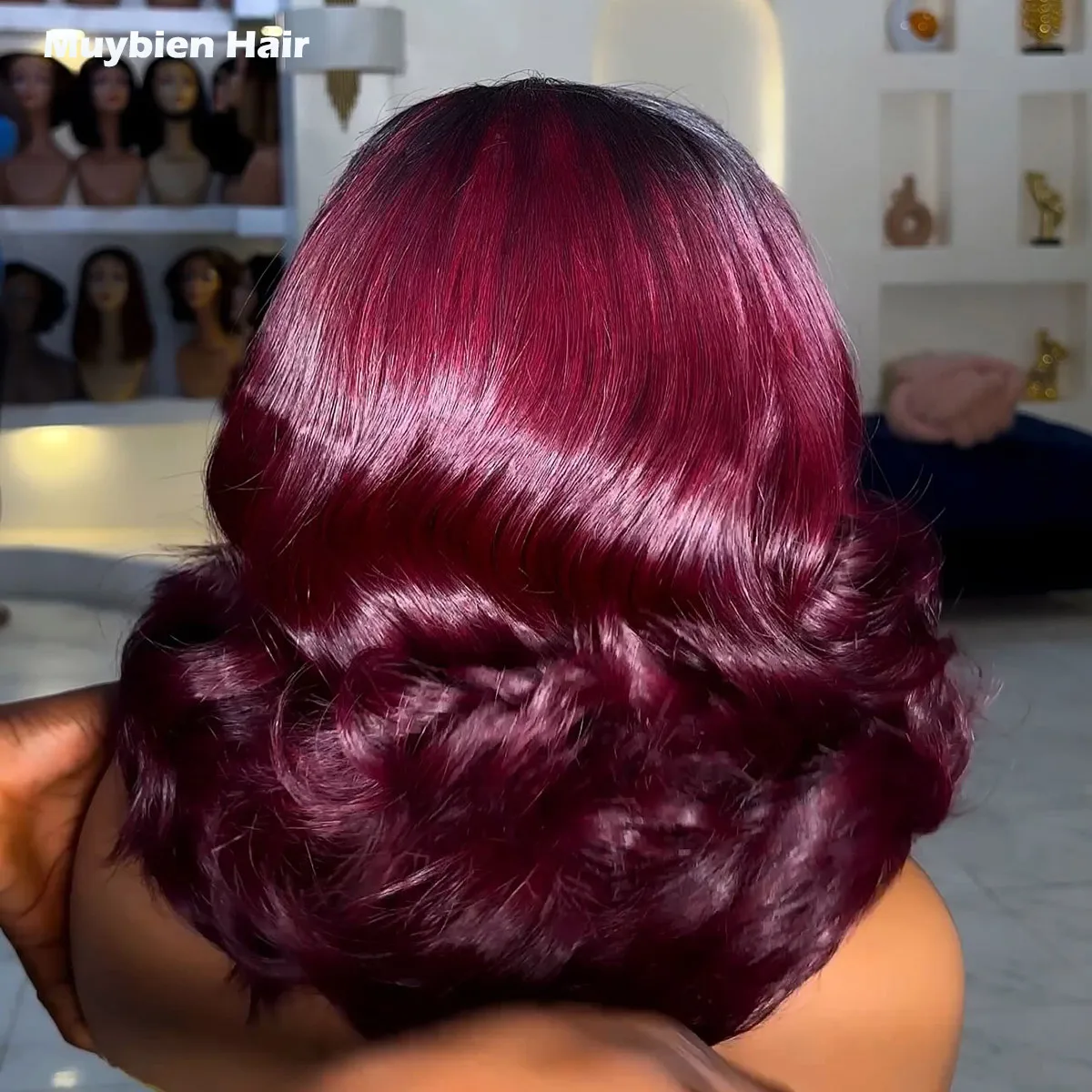 Wear and Go Glueless Bob Wig Human Hair Ombre Burgundy Loose Wave Wig Human Hair 13x4 HD Lace Front T1b/99j Bouncy Curls Wigs view 2