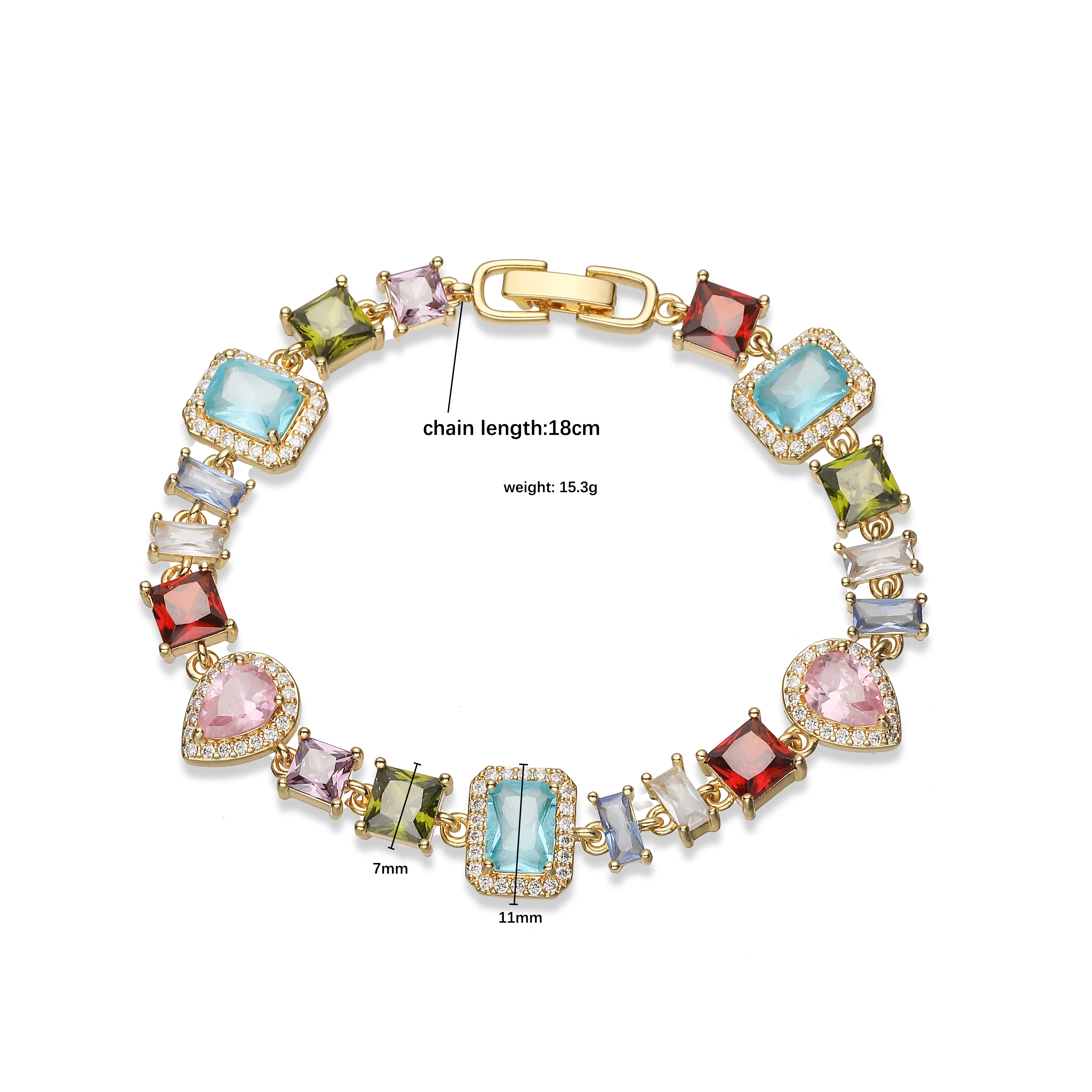 HECHENG Böhmischer Stil, geometrischer CZ-Stein, farbige Halskette, Armband, Hip Hop, Retro, Unisex, Kupfer, Metall, Schmuck, 1-teilig – Detail 4