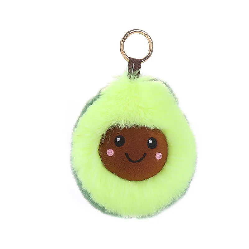 Fluffy Rabbit Fur Pompom Smile Avocado Keychain Women Cute Cartoon Fruit Key Chain On Bag Trinket Jewelry Wedding Party Toy Gift