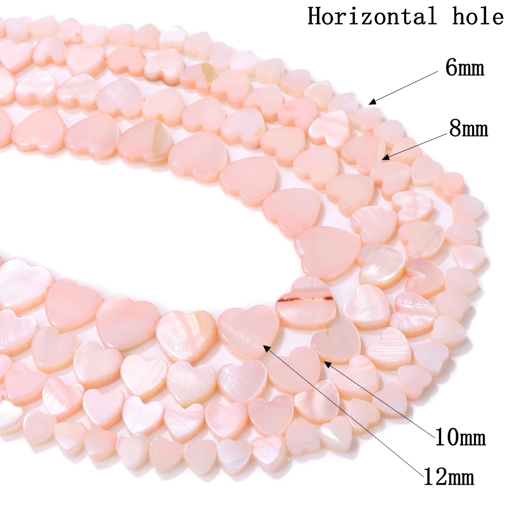 Pink 6 8 10 12mm Love Heart Shape Dyed Shell Beads Mother of Pearls Natural Loose Spacer Shells for Jewelry Making Accessories