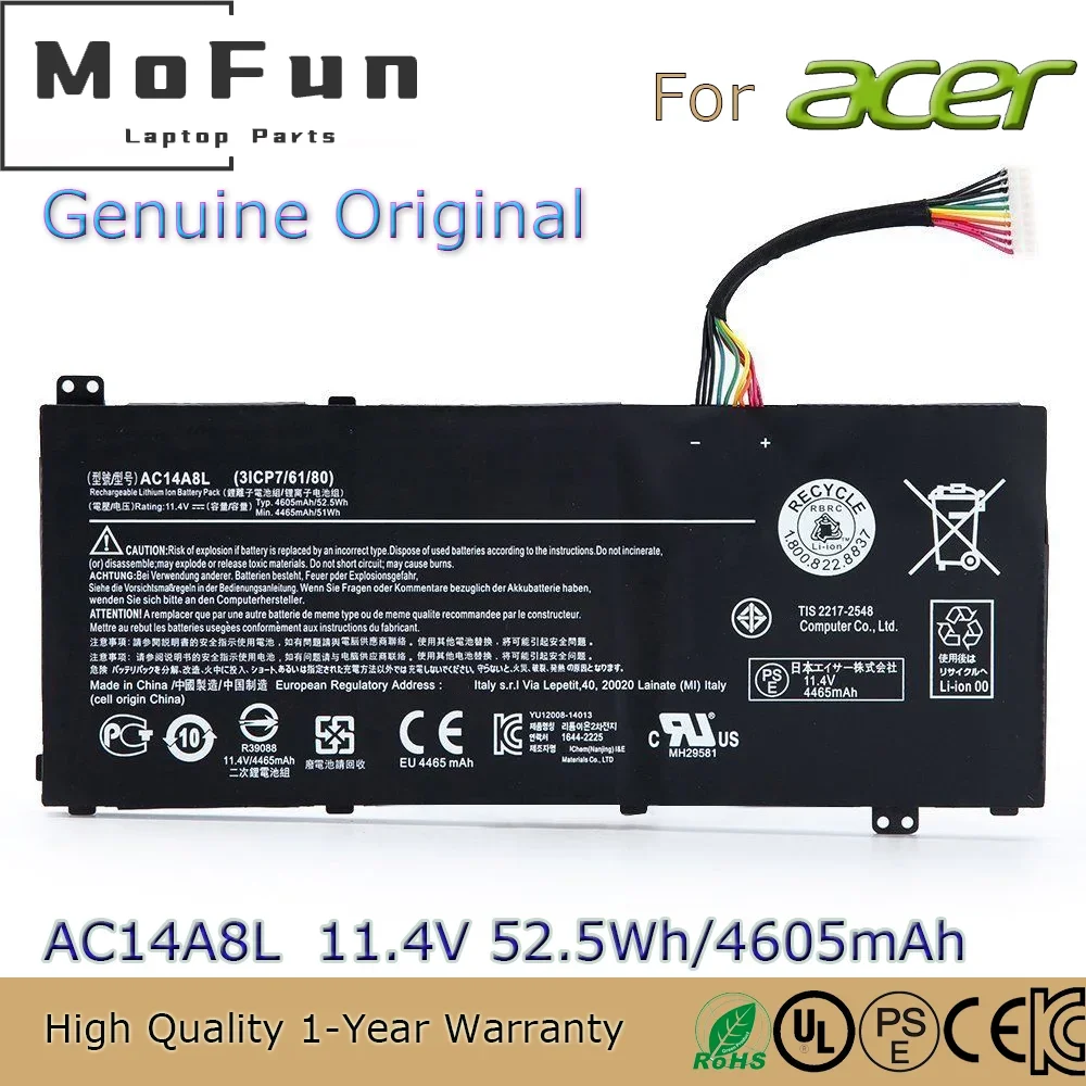 

Brand New Original AC14A8L 11.4V 4465mAh Laptop Battery for Acer V15 Nitro Aspire VN7-571G VN7-591G VN7-791G AC15B7L etc.