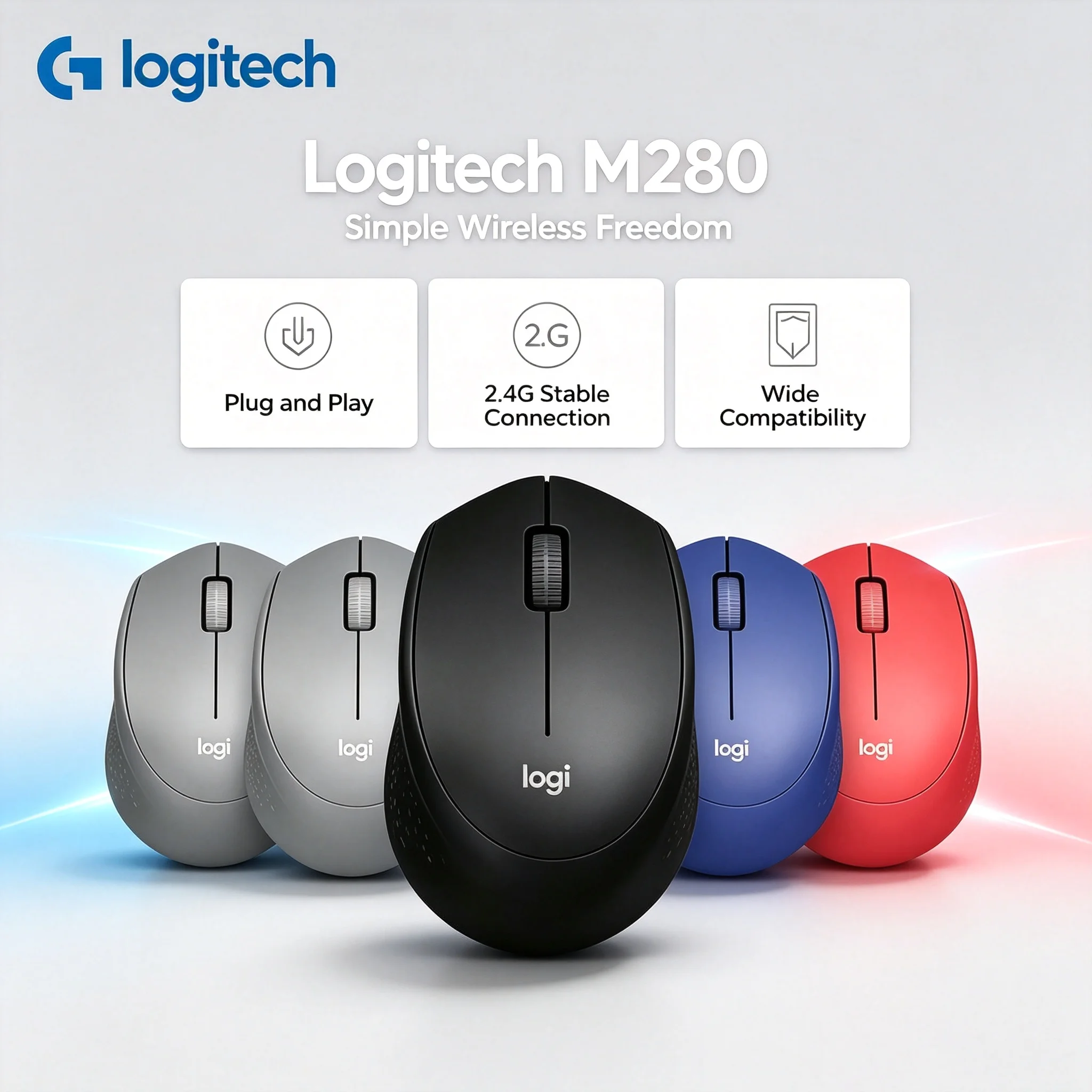 Logitech M280 2.4G Plug and Play Wireless Mouse Curved Ergonomic Shape Comfort Office Computer Mice
