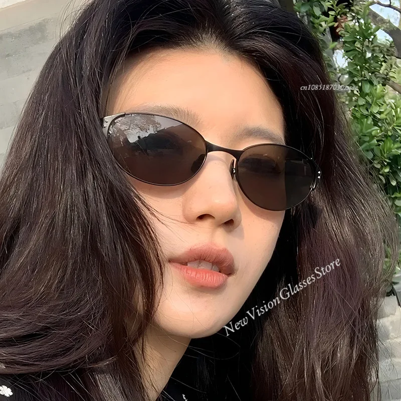 

Fashion Women Sunglasses Metal Oval Sunglasses UV400 Trendy Sun Glasses for Women Men Popular Oval-Shaped Sunglasses