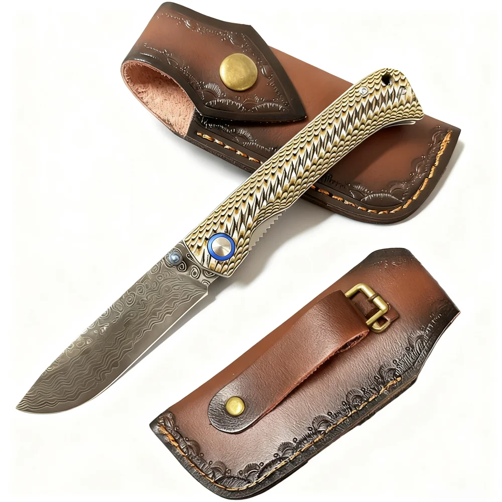 

13.5CM Leather Knife Sheath Embossed Cowhide Universal Folding Knife Holster with Belt Buckle Durable Secure