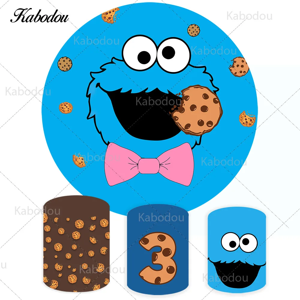 MINISO Sesame Street Round Backdrop Cover Birthday Cookie Monster Circle Photo Background Booth Cylinder Covers Vinyl Polyester