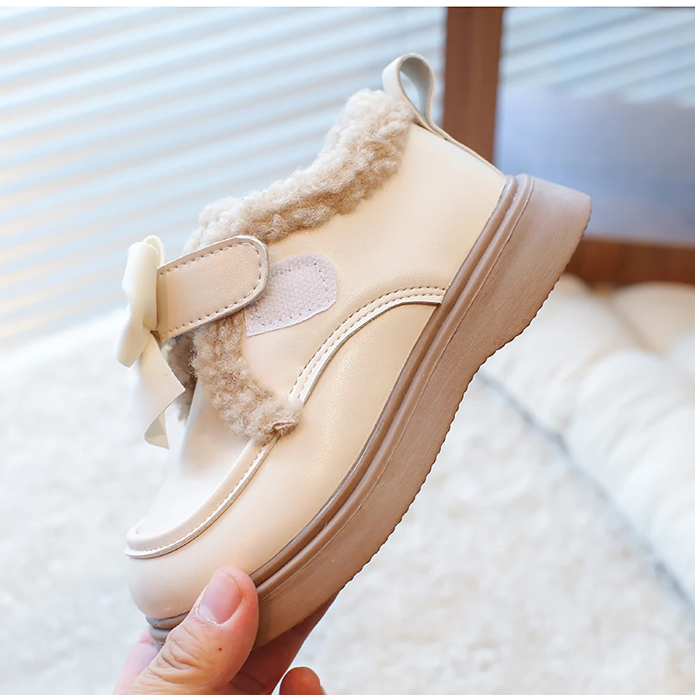 Faux Fur Winter Boots For Girls Korean Style Princess Warm Boots For Kids Thick Warm Children's Plush Boots Cotton Shoes