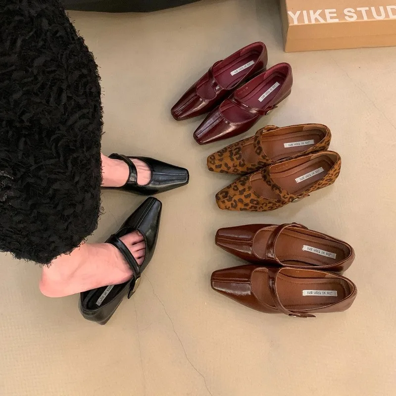 

Retro Pointed Single Shoes Women Mary Jane Shoes 2026 Spring Fashion Belt Buckle Comfortable Shallow Leather Chunky Heel Shoes