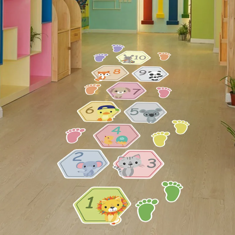 1PCS Cartoon Animal Digital Stickers Hopscotch Wall Stickers Children\'s Room Kindergarten Stickers Decorative Stickers