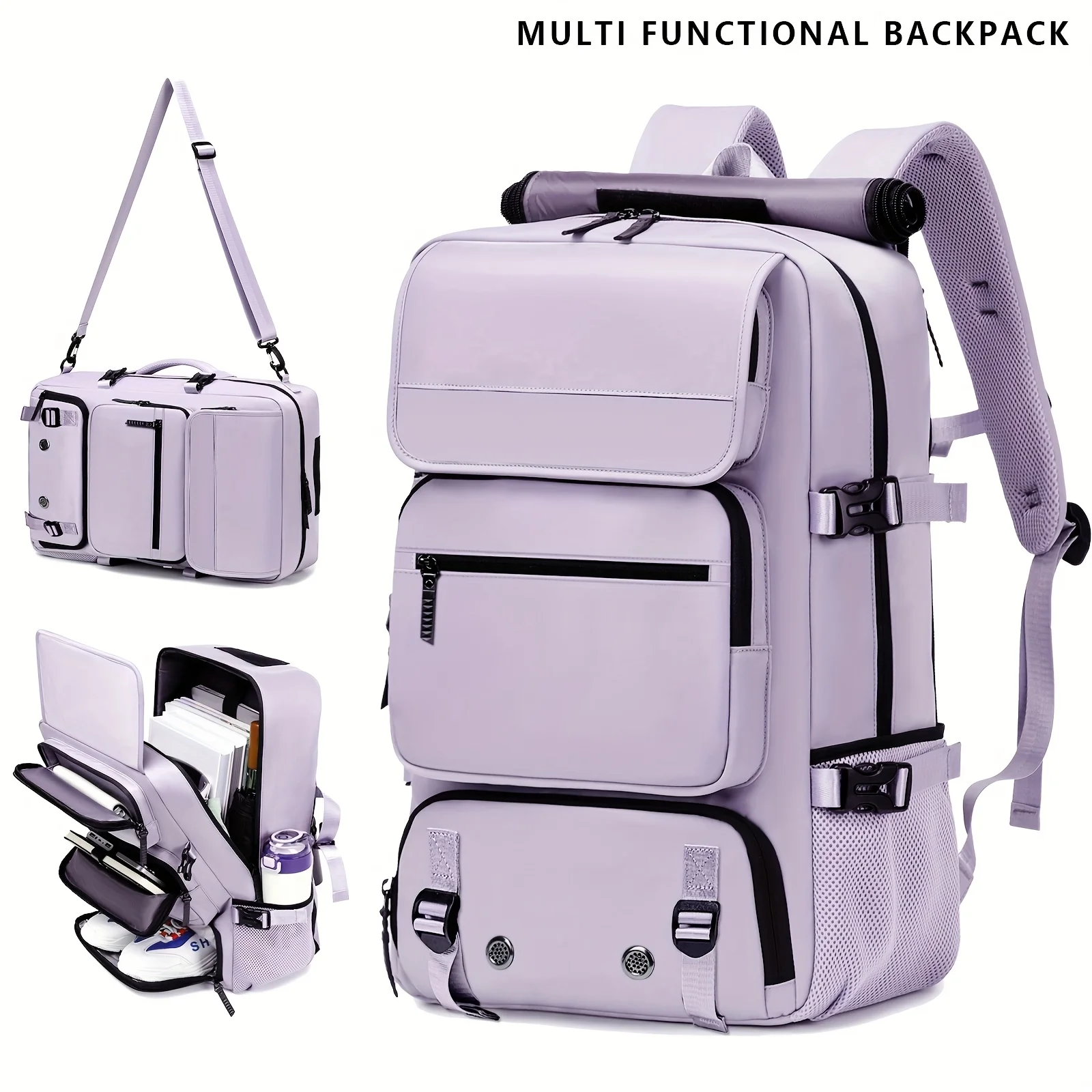 حقيبة ظهر للمشي لمسافات طويلة بسعة كبيرة للرجال والنساء، أشرطة قابلة للتعديل، مع حجرة للأحذية، مناسبة لحقيبة كتب أجهزة الكمبيوتر المحمولة مقاس 16 بوصة