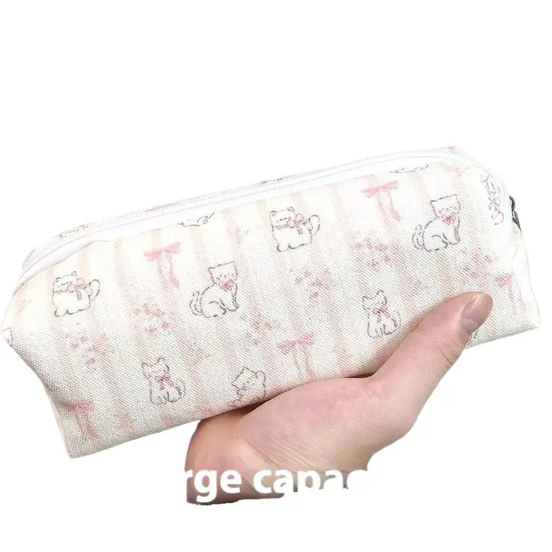 

1 шт., сумка-карандаш с бантом и котом, большая вместительная сумка для ручек, сумка для хранения канцелярских принадлежностей, маленькая косметичка, школьные и офисные принадлежности, подарки