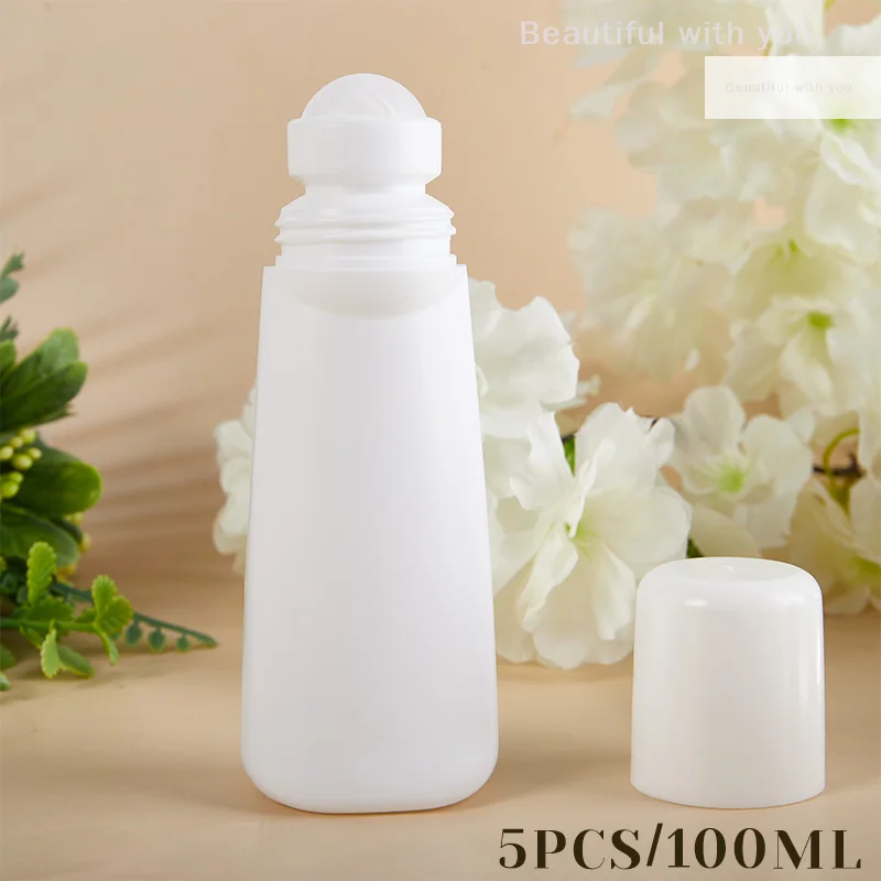 

5pcs 100ml Empty Refillable Roll On Bottles Plastic Roller Bottle Leak-proof Cosmetic Containers For Essential Oil Perfumes