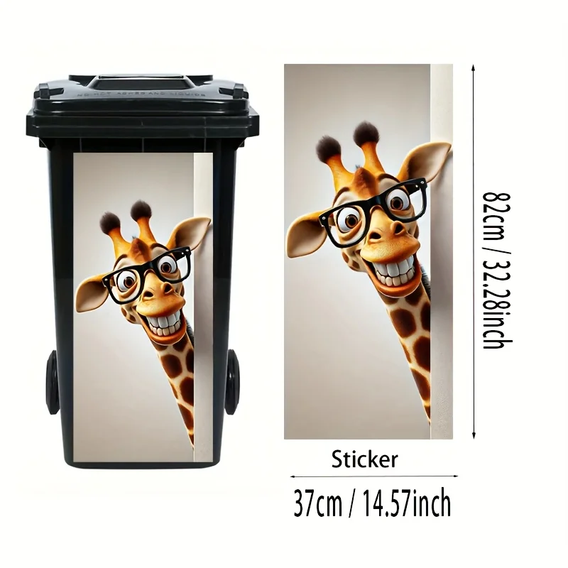 Funny Cartoon Giraffe Glasses Sticker, UV-Resistant PVC Vinyl, Waterproof Decor for Trash Cans & Kitchen, 37x82cm