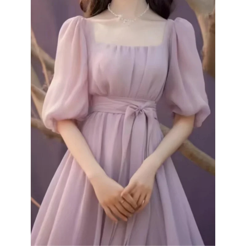 

French Style High-End Elegant Waist-Slimming Dress2025Summer New Escaping Princess Vintage Dress