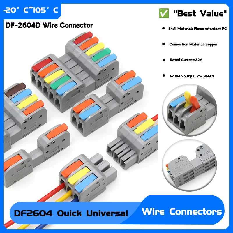 

1~100Pcs Docking Mini Quick Wire Connector Universal Compact Electrical Wiring Connectors Push-in Butt Conductor Terminal Block