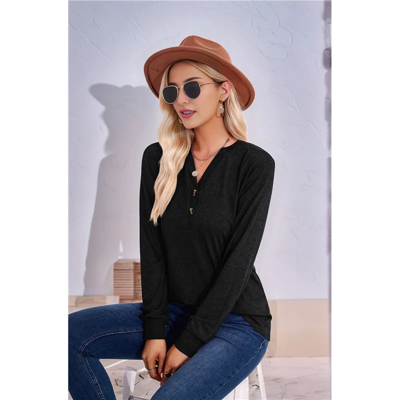 

CGS-Womens Henley Tops Long Sleeve Shirts Thermal Pullover Casual Loose Fit Henley Neck Tunics