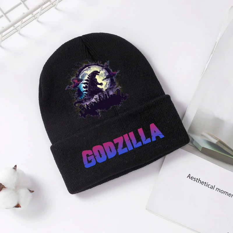 Gorro de punto Godzilla para invierno y primavera, gorro fresco para hombres y niños, gorros sin ala con estampado de Anime, gorros cálidos y cómodos, regalo de fiesta para bebé