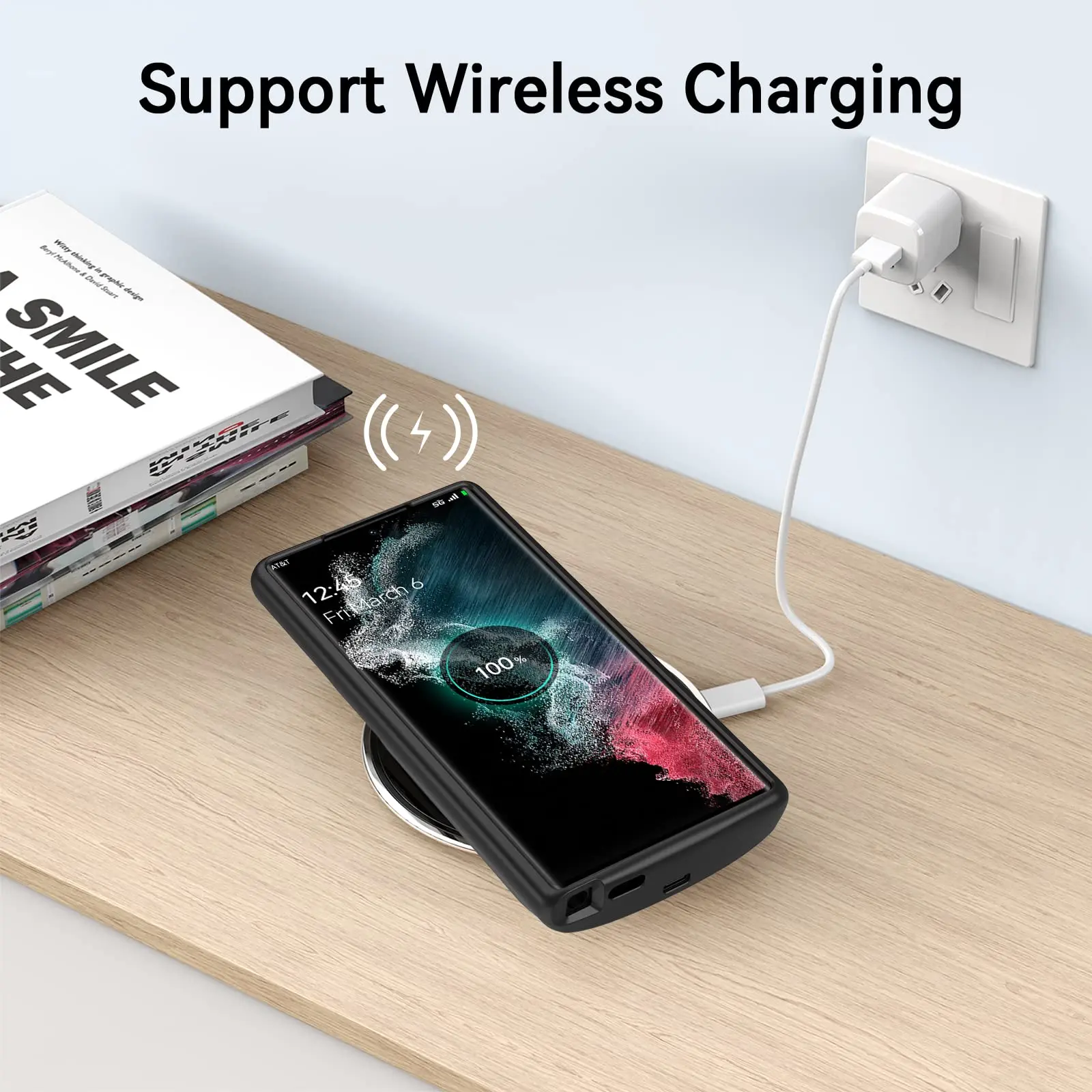 NEWDERY Battery Charger Case for Samsung Galaxy S22 Ultra Wireless Charging Power Bank Cover 10000mAh Powerful Battery Pack