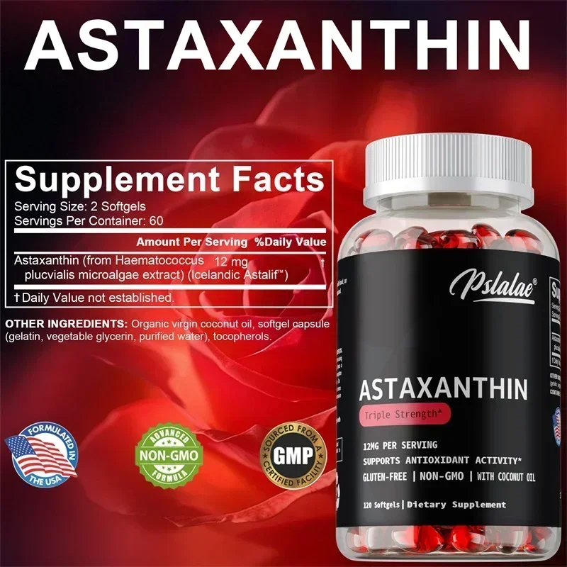 Astaxanthin - Promote Skin Hydration and Firmness, Supports Eye, Heart and Joint Health, Metabolism, Increase Cellular Energy