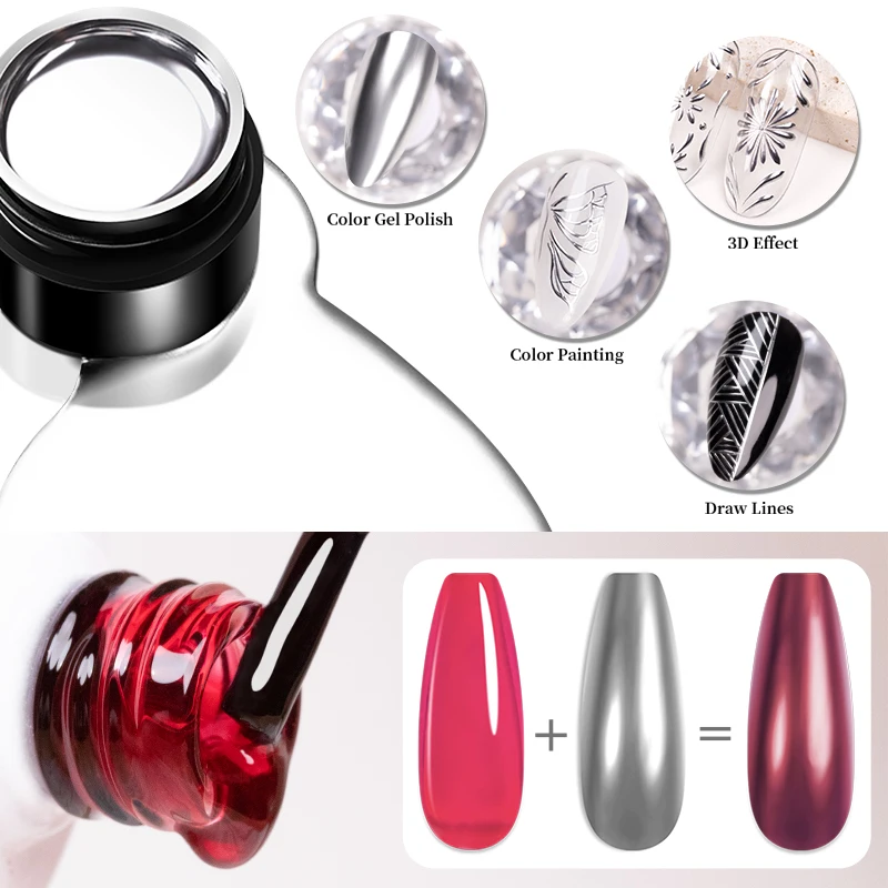 PUENTE Super Shine Silver Metal Gel With Colorful Glaze Mirror Chrome Effect Gel Nail Polish Semi-permanent Nail Art Varnish