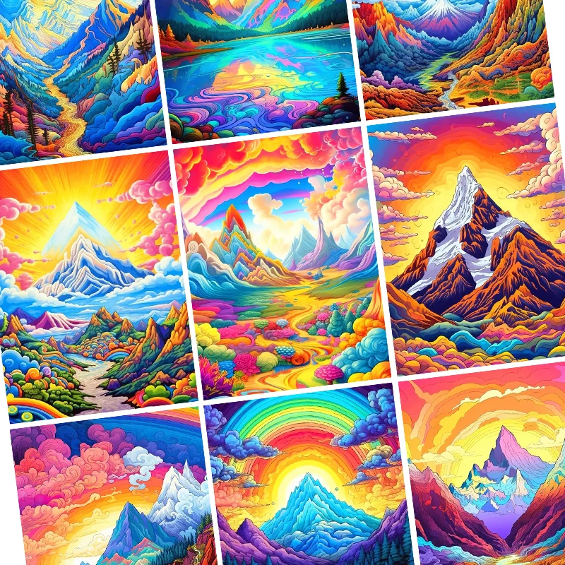 RUOPOTY canvas painting by numbers Rainbow Mountain Scenery Handicraft Handiwork Art Wall Decor