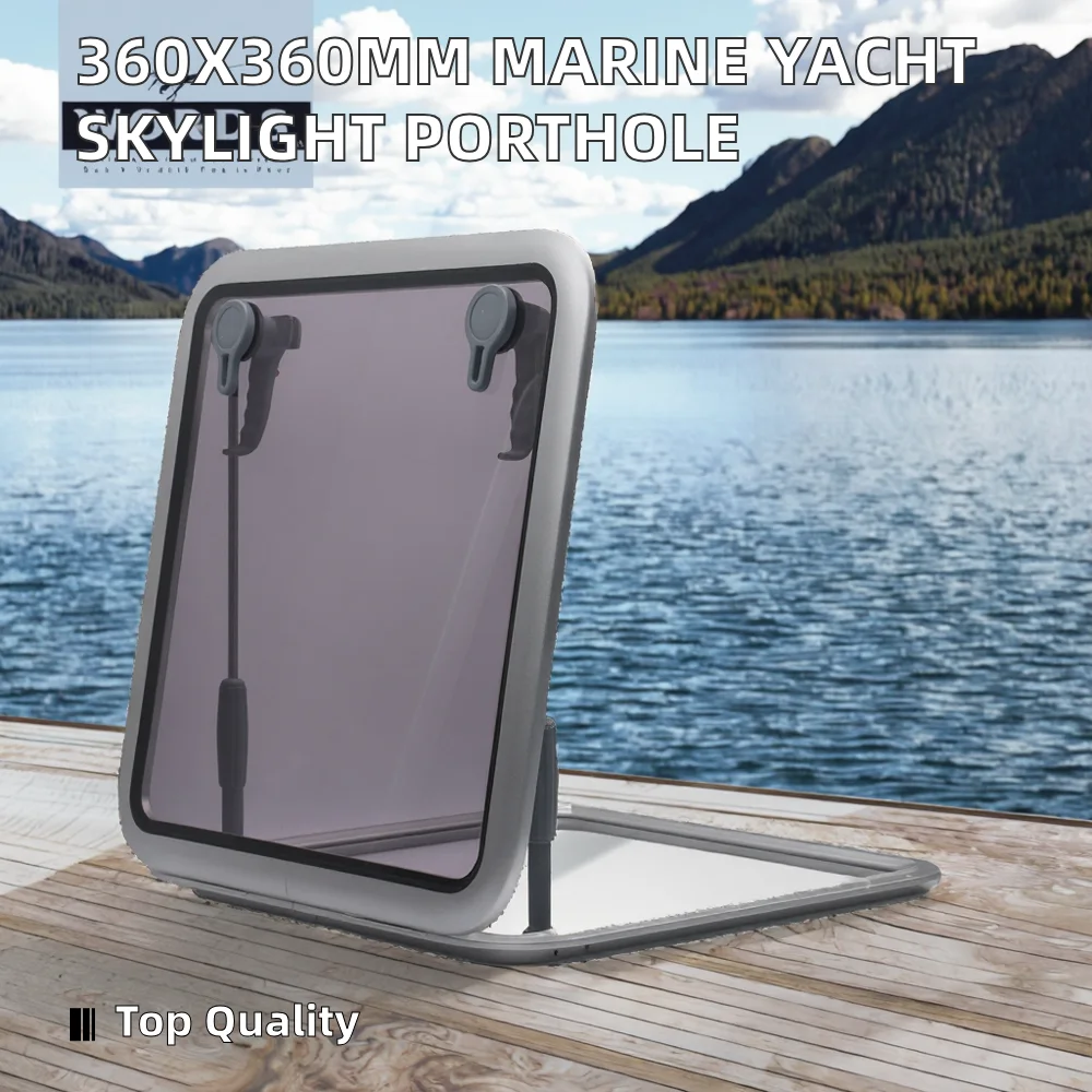 New 360x360mm Aluminum RV Marine Yacht Skylight Porthole with High Quality Telescopic Support Rod for Yacht Boat Camper Van