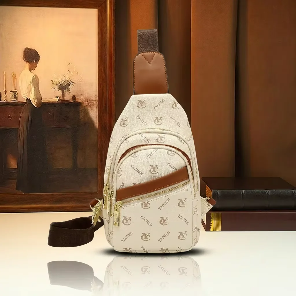 Vintage Monogram Chest Bag for Women Men, Luxury Designer Crossbody Sling Pack, Trendy Streetwear Travel Shoulder Purse