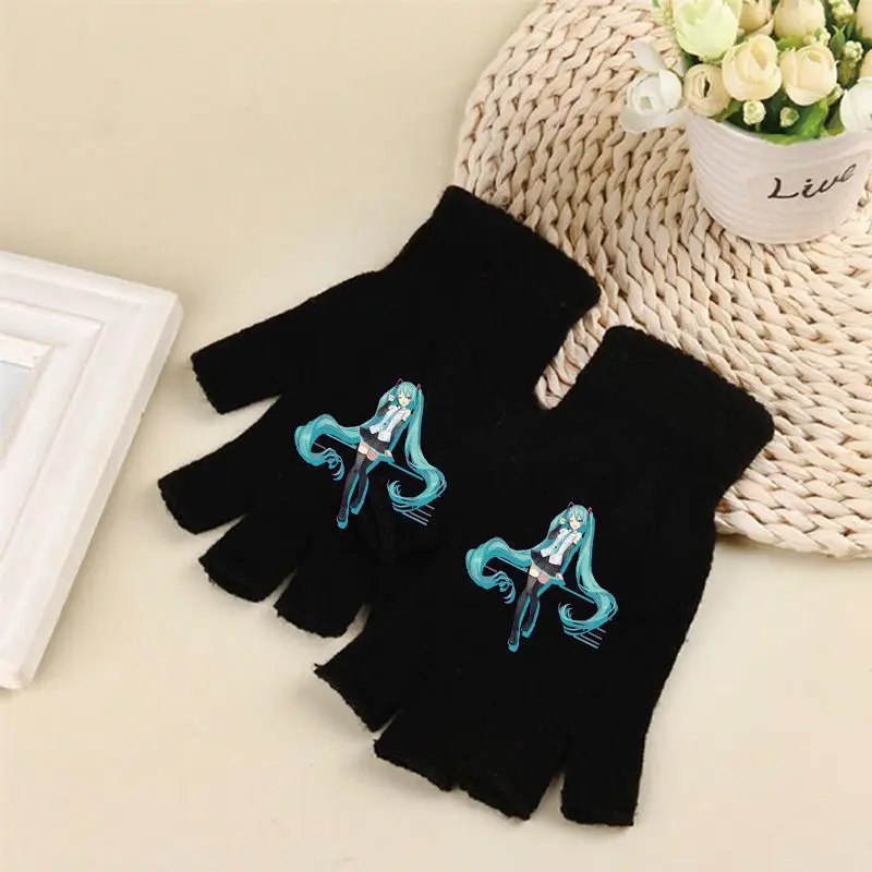 Nuevo Hatsune Miku invierno dulce y lindo creativo anime patrón de dibujos animados simple moda suave piel-amistoso guantes de medio dedo regalo