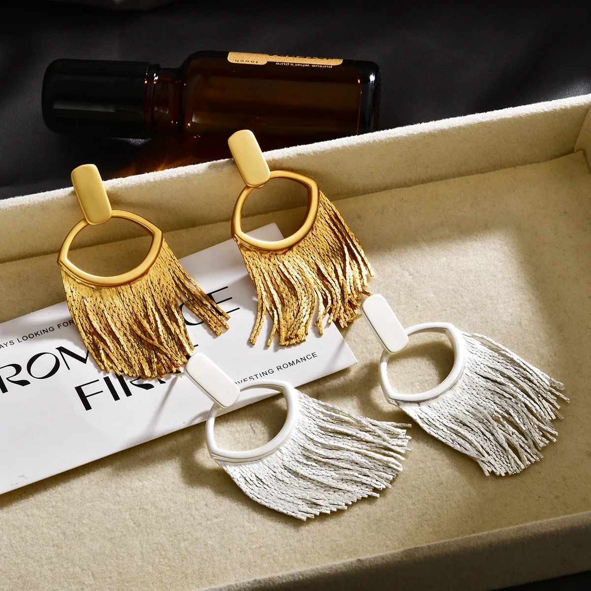 European Style Chain Tassel Long Drop Earrings Matte Gold Exaggerated Commuter Fashion Atmosphere Ear Ornaments For Women