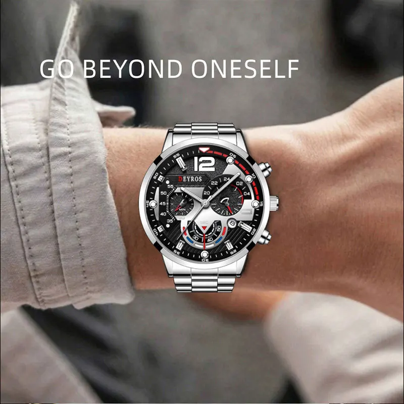 

Sport Fashion Mens Watches Waterproof Stainless Steel Calendar Watch Men Luxury Luminous Watch Male Sports Relogios Masculino