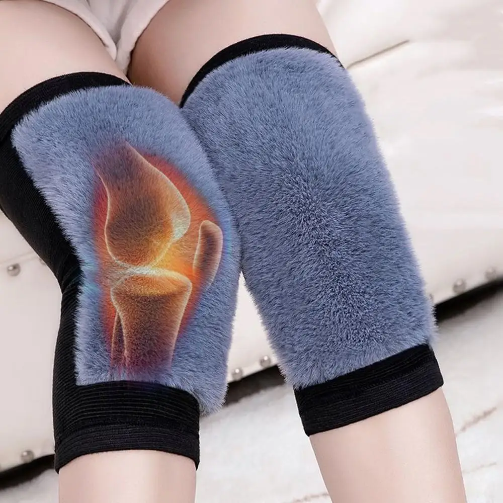 1 paar Winter Warme Knie Pads Kaninchen Fell Beinlinge Frauen Männer Kalten Bein Arthritis Kneepad Sport Radfahren Skifahren Bein Schutz