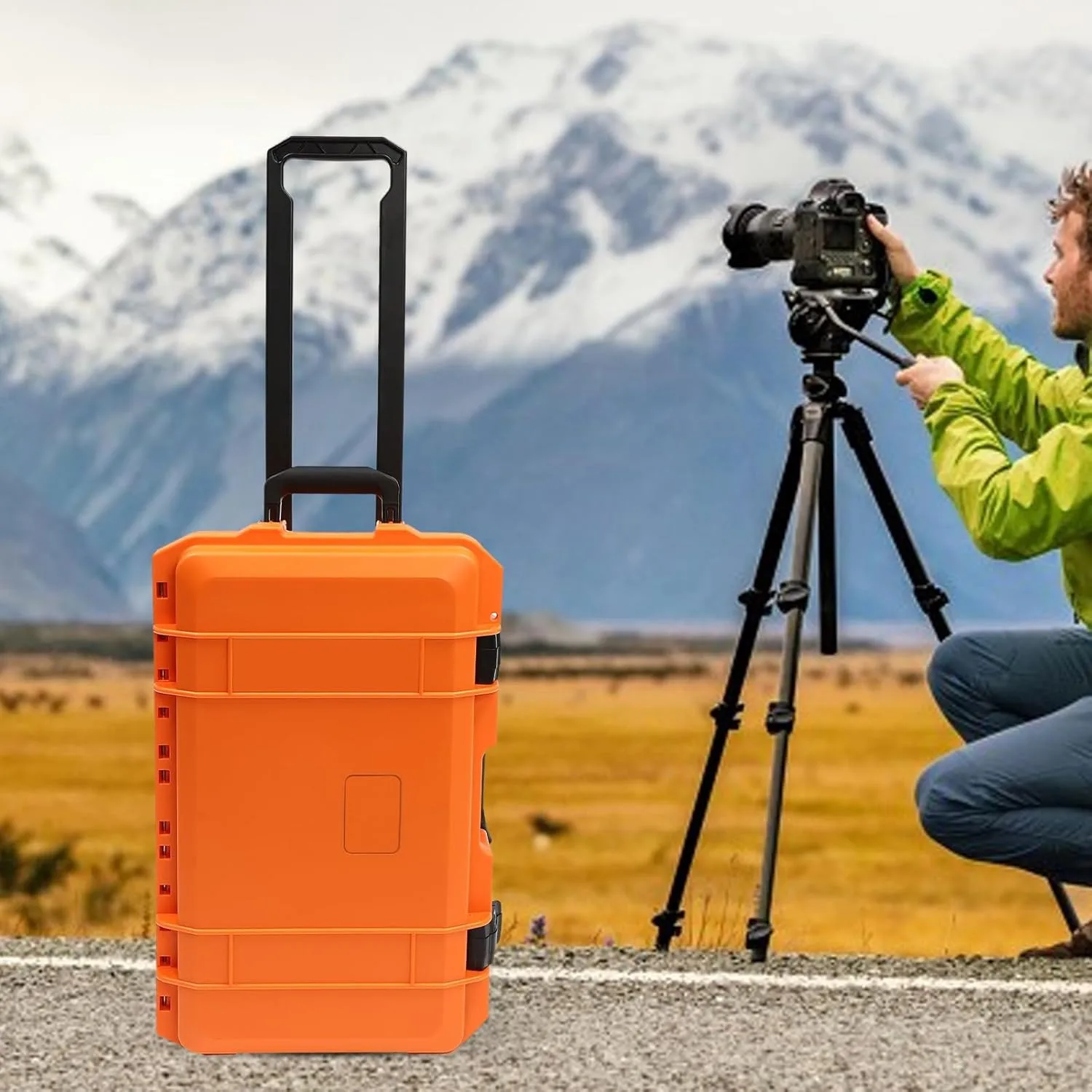 حافظة صلبة واقية مقاومة للماء مقاس 22 × 14 × 9.3 مع عجلات، حافظة كاميرا ذات هيكل صلب متدحرج مع أشكال، حقيبة سفر صلبة مقاومة للصدمات