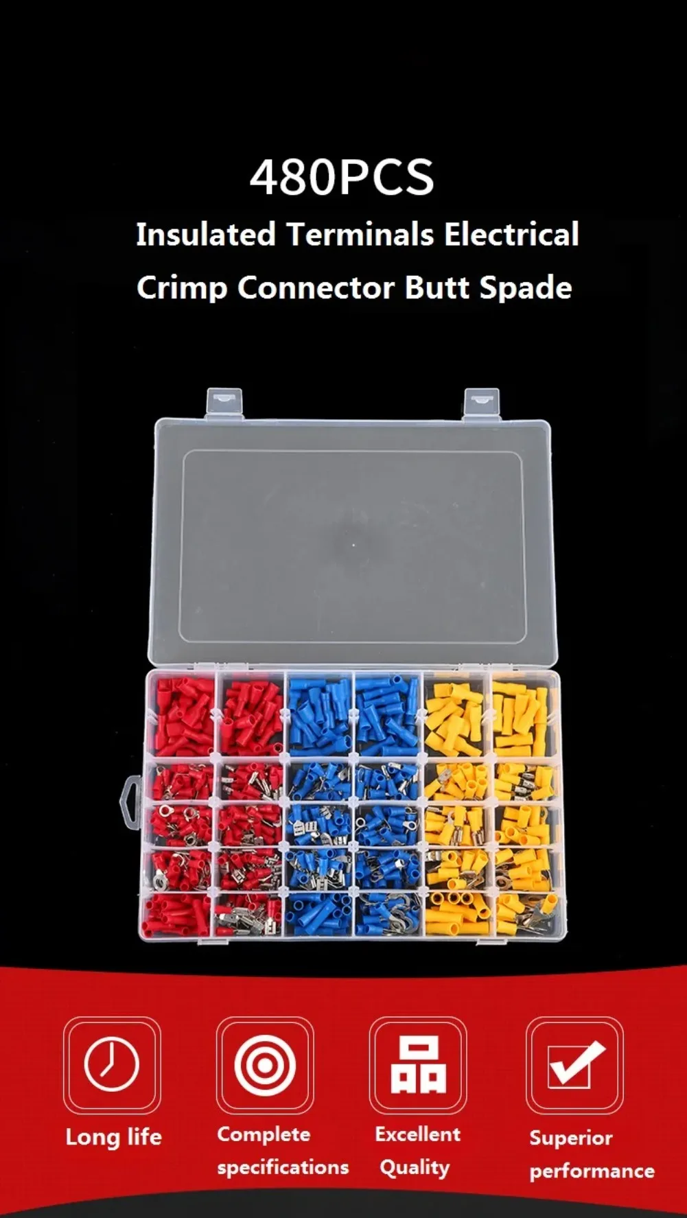 480Pcs Insulated Cable Terminals Wire Connectors Assortment Electrical Crimp Terminals Kit Crimp Connectors Cable Terminal