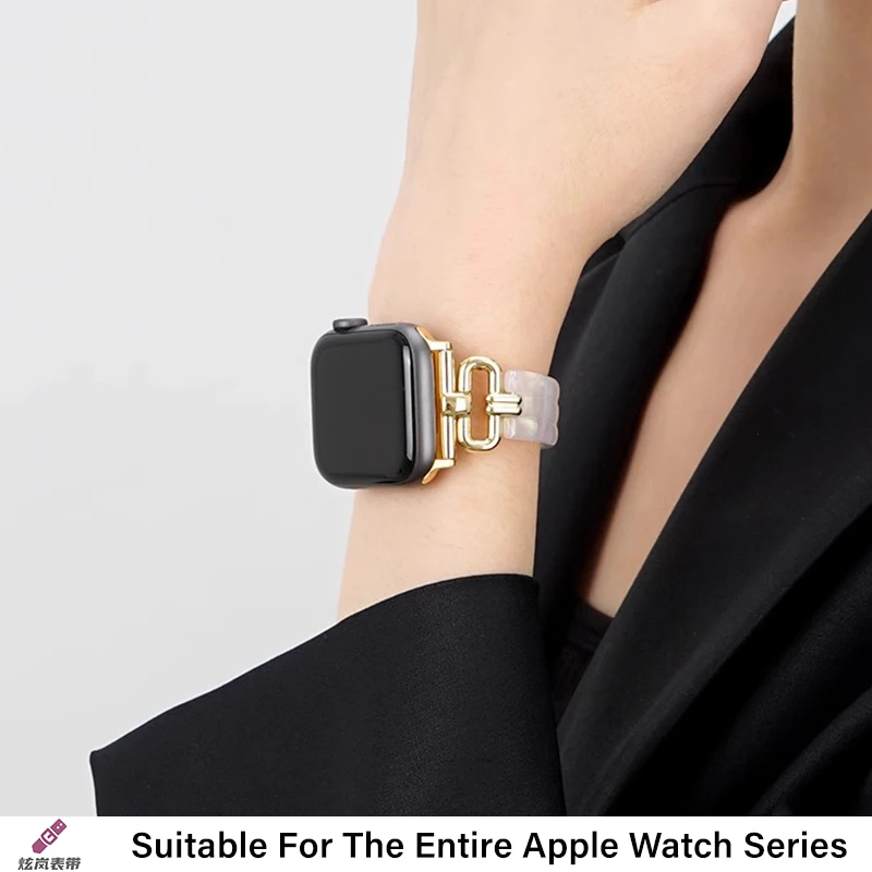 Cinturino in metallo resina di lusso per cinturino Apple Watch Ultra 2 49mm Iwatch Series 10 9 8 6 7 5 SE 4 46/45/44/42/41/40/38mm Bracciale donna