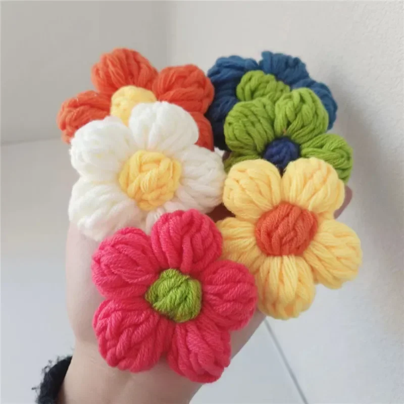 Hand-knitted Flower Brooch Clothes Hats Bags Mini Cotton Flowers Floral Petals Applique Sewing Patches DIY Craft Supplies Girls