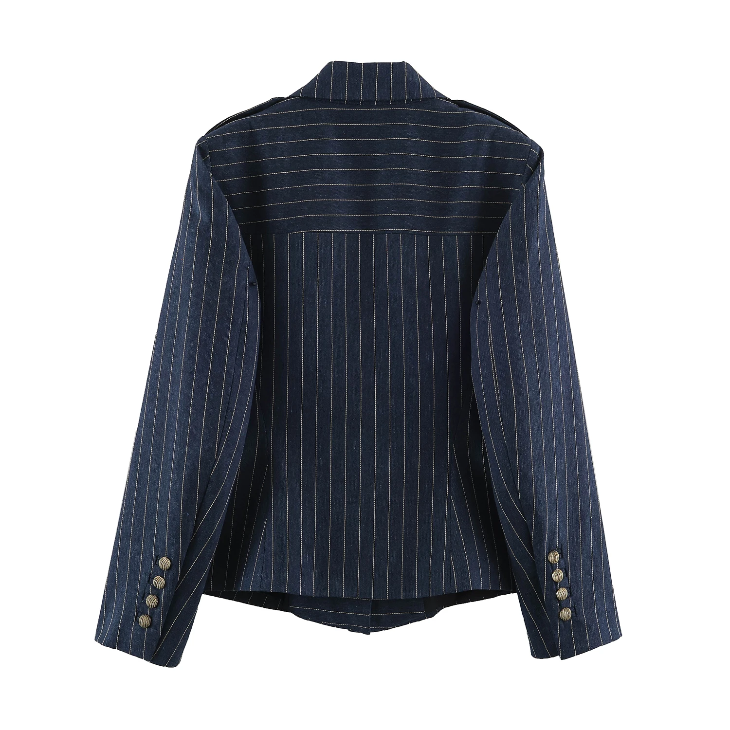 BSAY Retro College Women Striped Blazer Lapel Collar Double Breasted Decor Buttons Slim Fit Cropped Suit Jacket Casual Outerwear