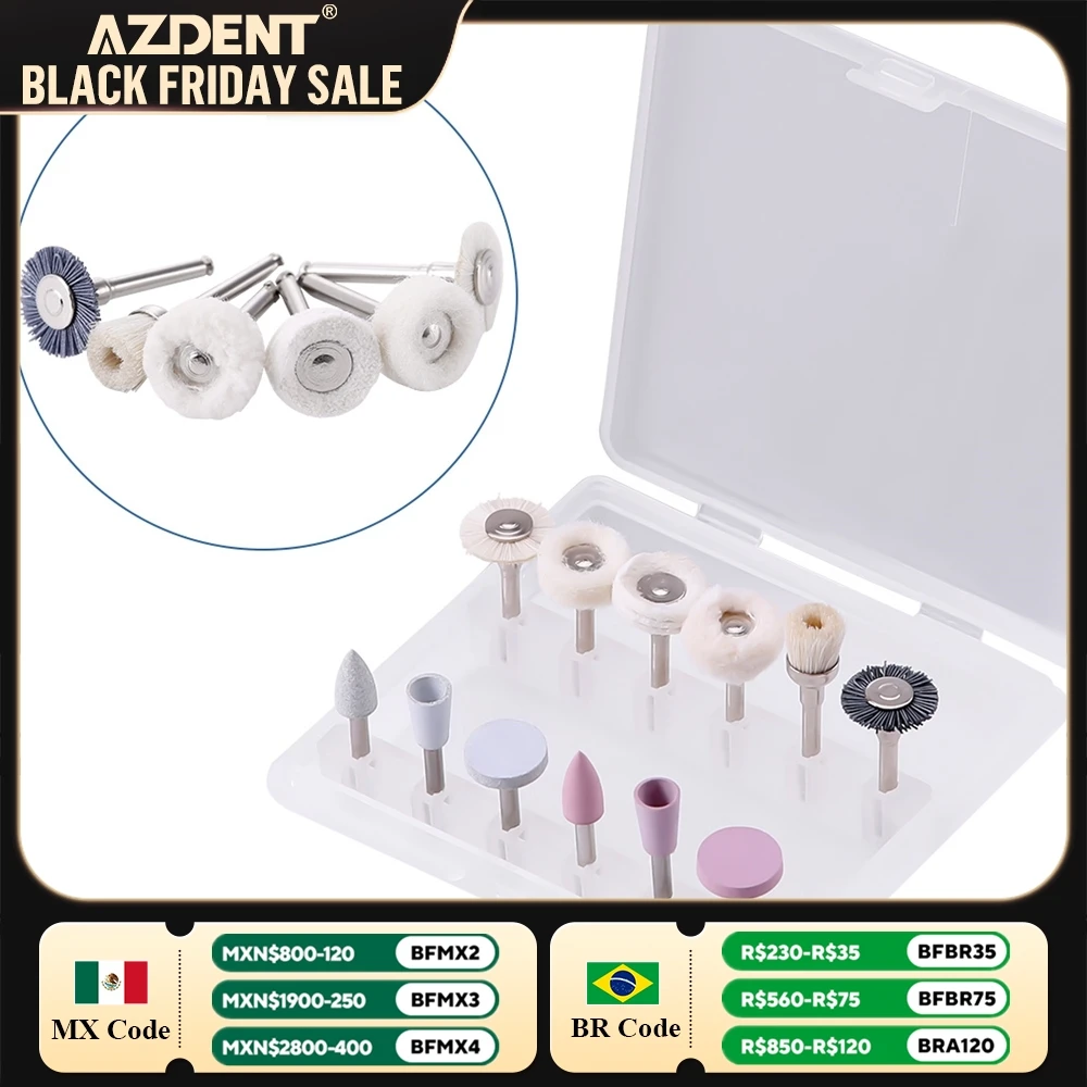 12pcs/Box Dental Composite Polishing Finishing Kit AZDENT Polisher Silicone RA 2.35mm for Low Speed Hanpiece