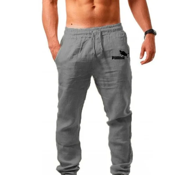 2023 NEW Pants Men Cotton Linen Trousers Joggers Casual Solid Elastic Waist Straight Loose Sports Running Pants Plus Size S-5XL