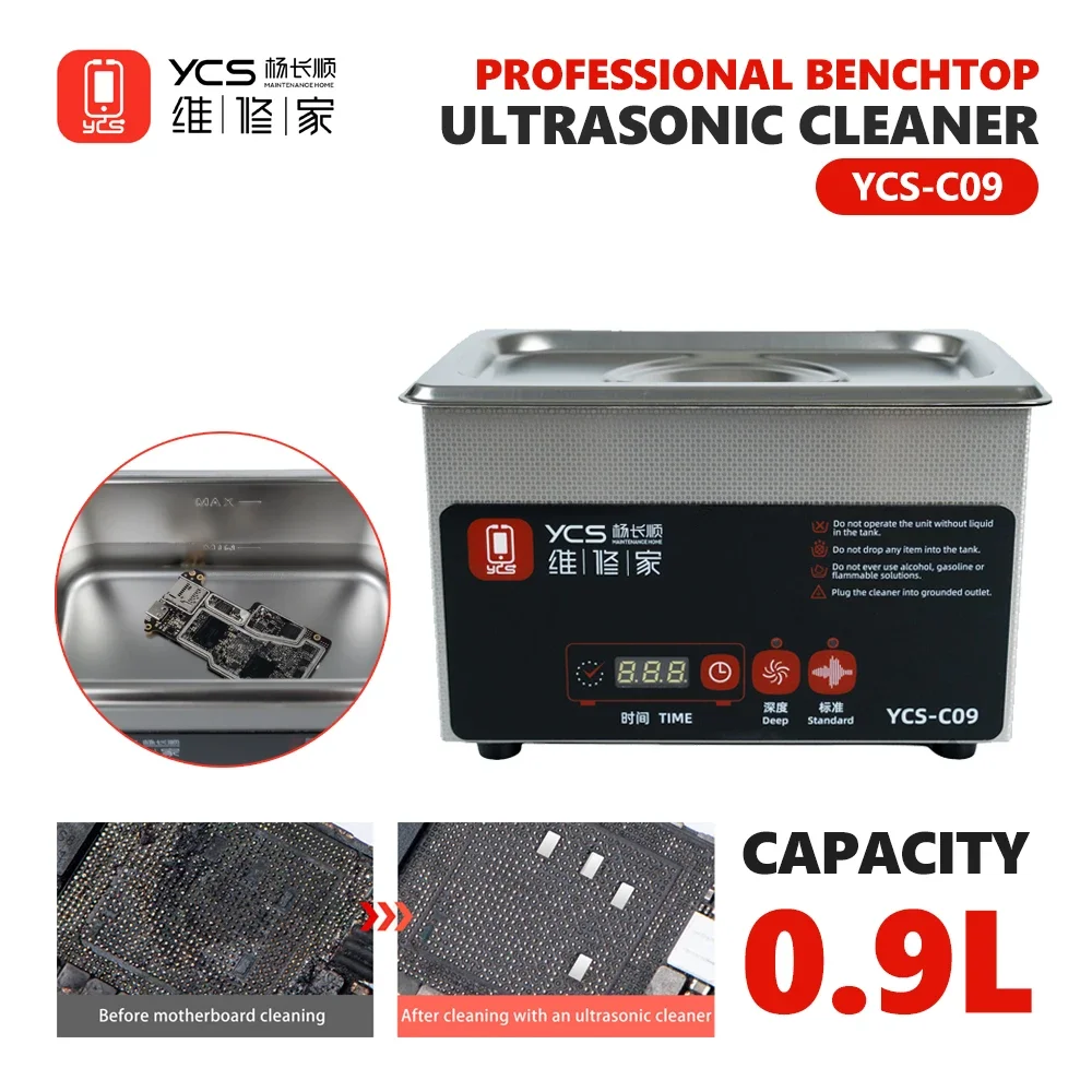 YCS-C08 0.9L Ultrasonic Cleaner 35W for Phone Tablet Laptop Repair Motherboard PCB Cleaning Ultrasonic Cleaning of Stains Tools