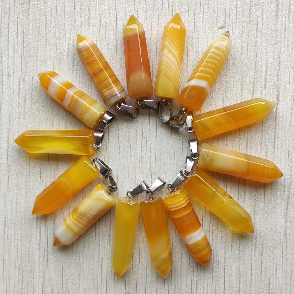 

Wholesale 24Pcs/Lot good quality natural yellow stripe onyx Charms pillar Pendants for necklaces jewelry marking Free shipping